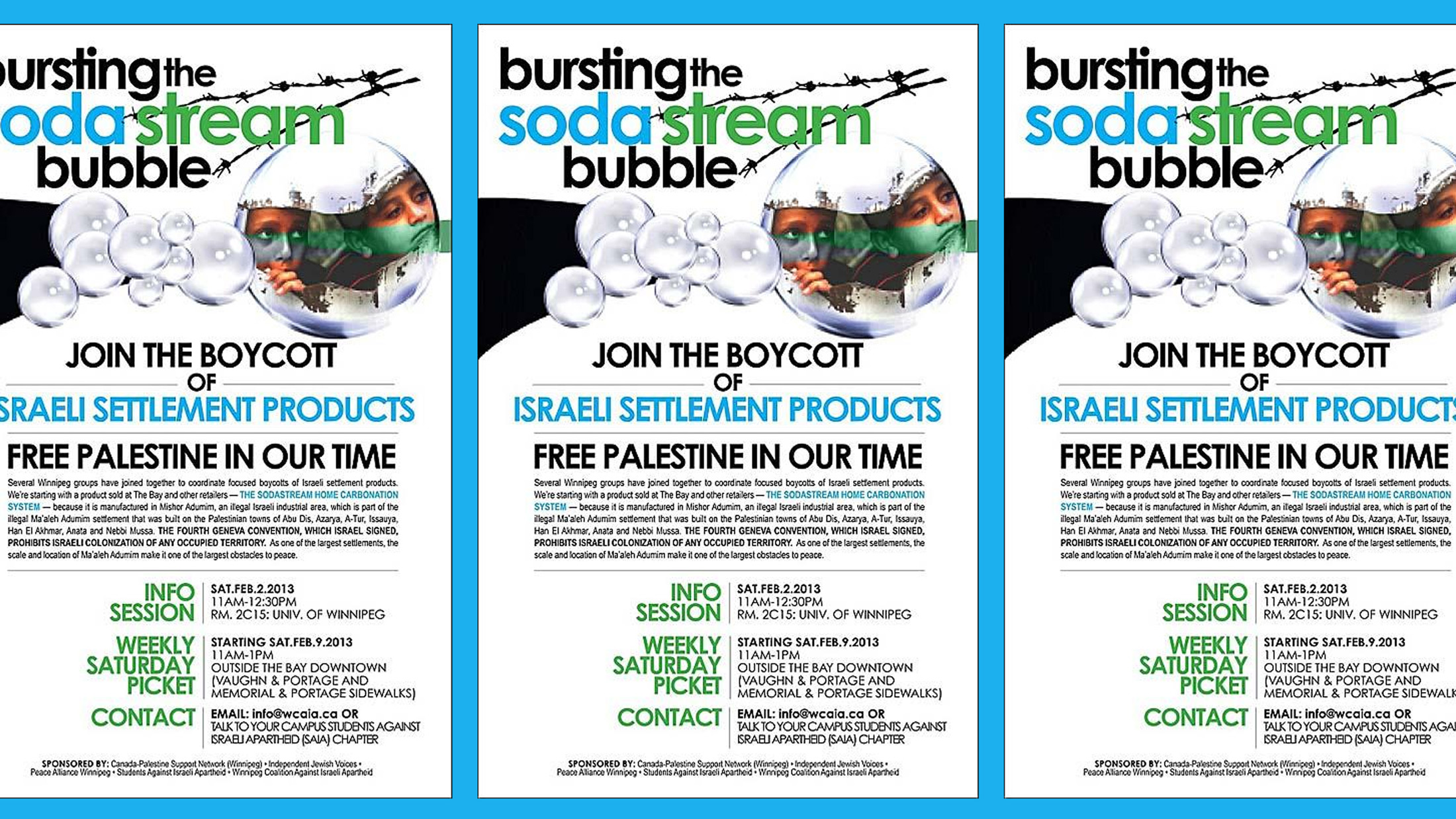 Bursting the Soda Stream Bubble by Peace Alliance Winnipeg, 2013 via Palestine Poster Project Archives