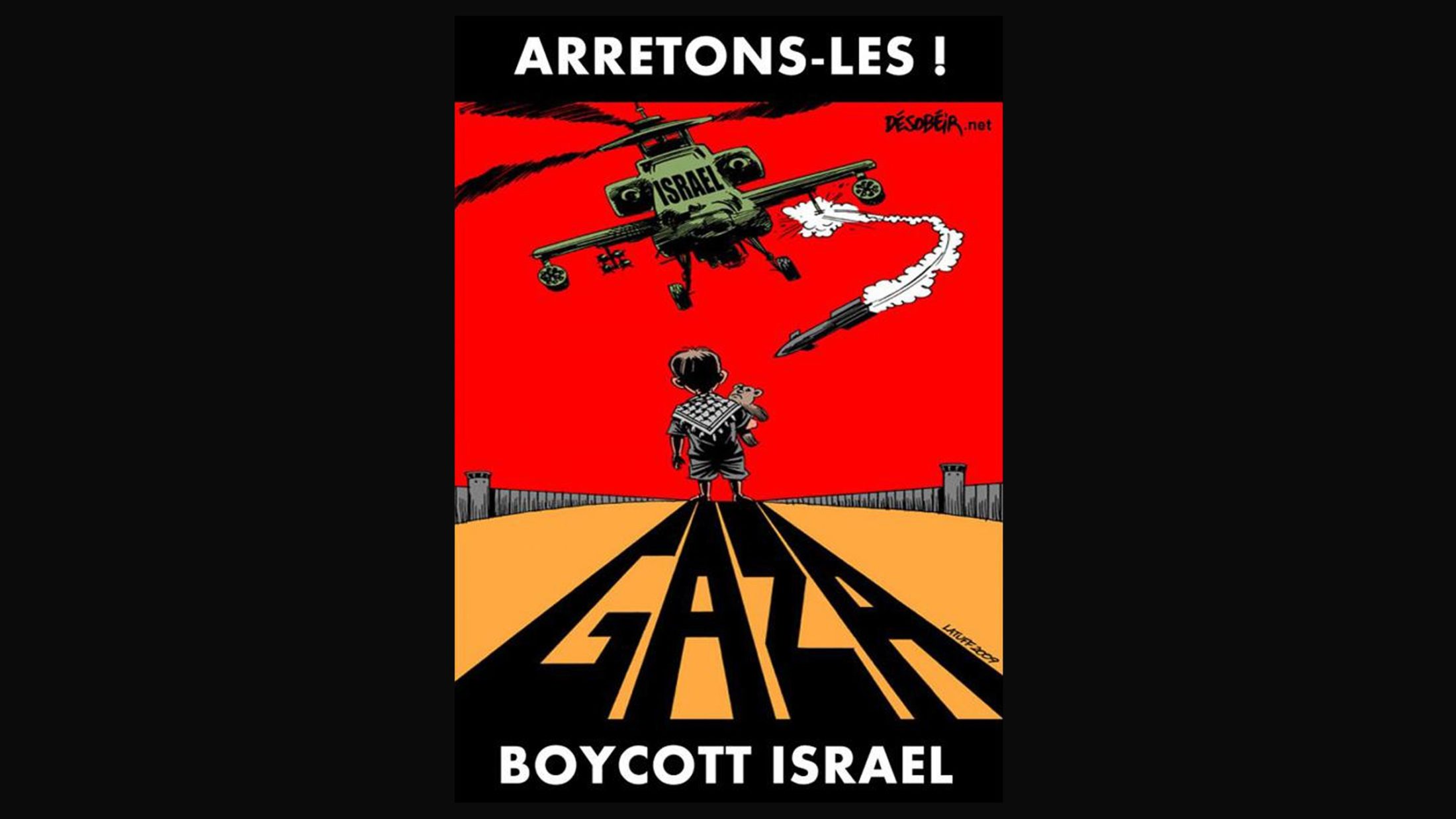 Arretons-Les! by Carlos Latuff, 2019 via Palestine Poster Project Archives