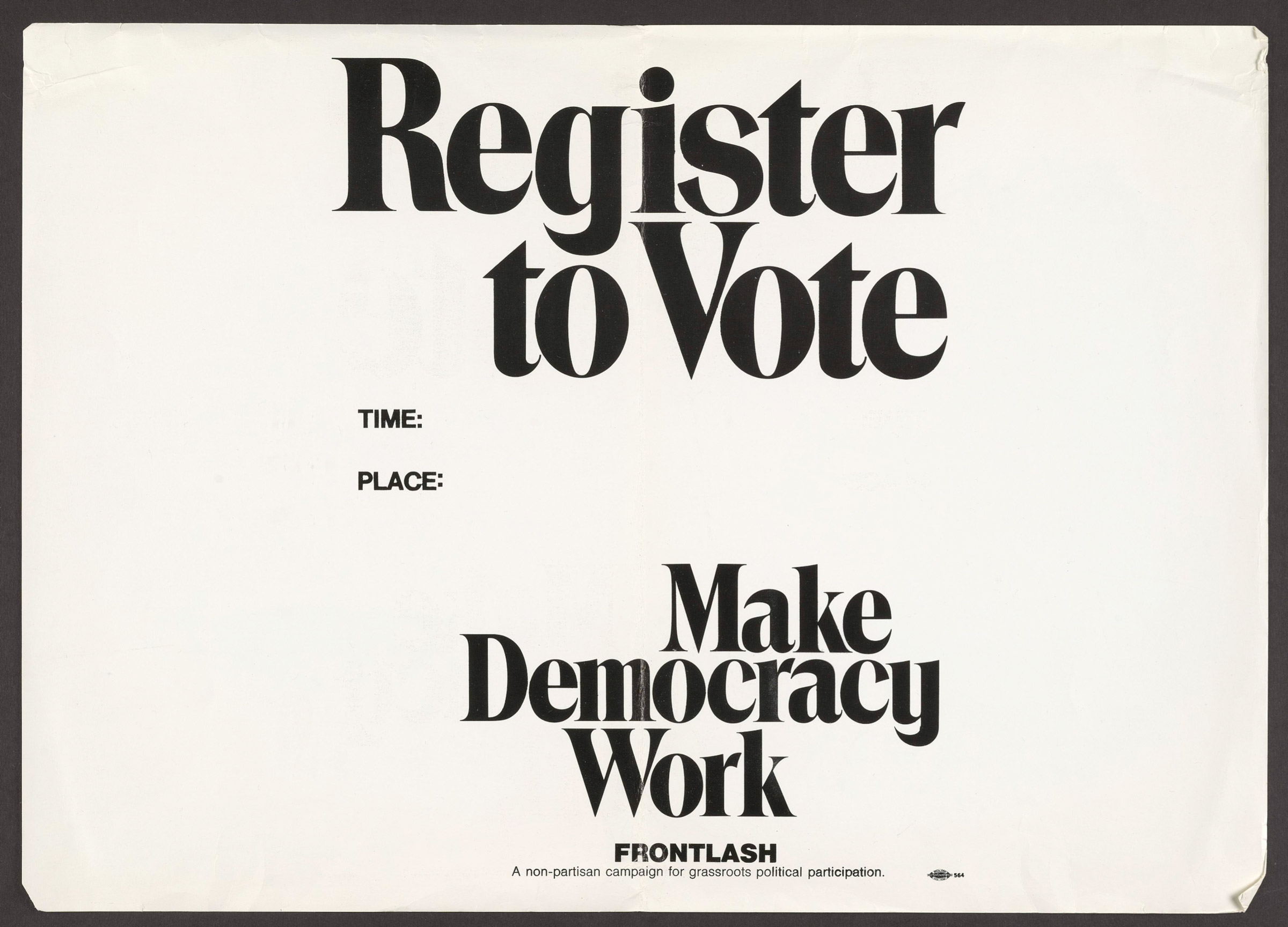 A poster sponsored by Frontlash encouraging citizens to register and vote.